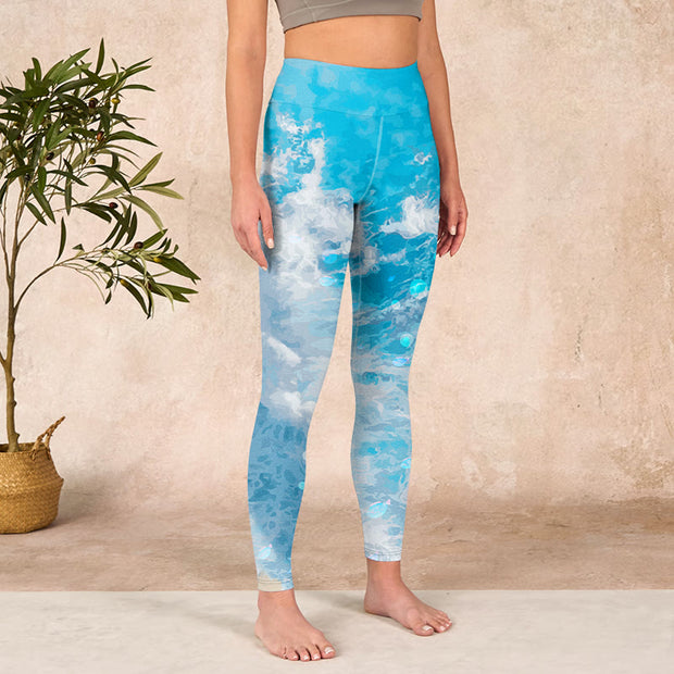 Buddha Stones Ocean Waves Fish Gym Leggings Women's Yoga Pants Leggings BS 3