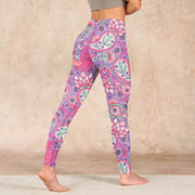 Buddha Stones Purple Pink Cashew Flower Sunflower Print Gym Fitness Leggings Women's Yoga Pants