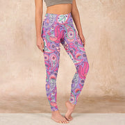 Buddha Stones Purple Pink Cashew Flower Sunflower Print Gym Fitness Leggings Women's Yoga Pants - Orchid - US18，UK/AU22，EU50 (4XL) - image 1
