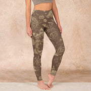 Buddha Stones Peony Flowers Leaves Blossom Print Gym Fitness Leggings Women's Yoga Pants - DarkKhaki - US18，UK/AU22，EU50 (4XL) - image 18