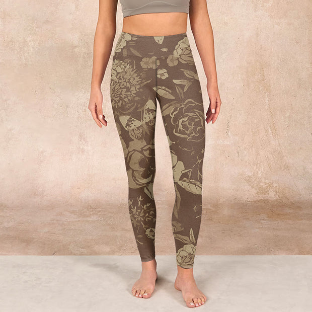 Buddha Stones Peony Flowers Leaves Blossom Print Gym Fitness Leggings Women's Yoga Pants - image 19