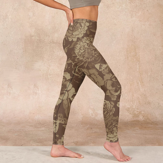 Buddha Stones Peony Flowers Leaves Blossom Print Gym Fitness Leggings Women's Yoga Pants - image 34