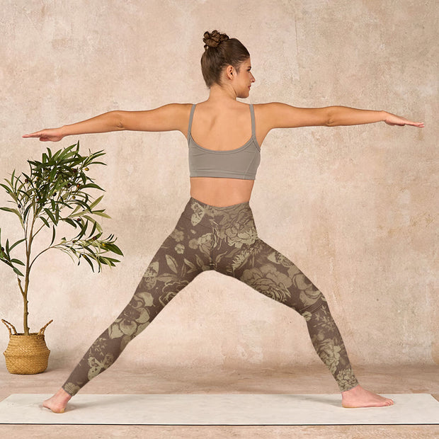 Buddha Stones Peony Flowers Leaves Blossom Print Gym Fitness Leggings Women's Yoga Pants - image 28