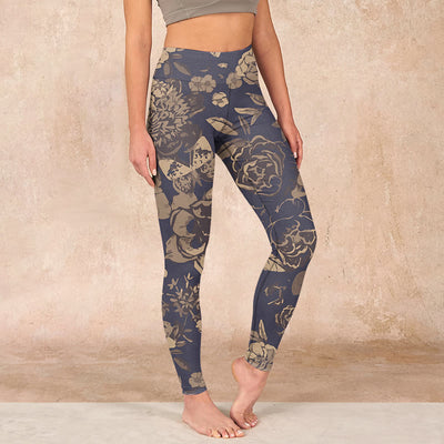 Buddha Stones Peony Flowers Leaves Blossom Print Gym Fitness Leggings Women's Yoga Pants Leggings BS Thistle US18，UK/AU22，EU50 (4XL)