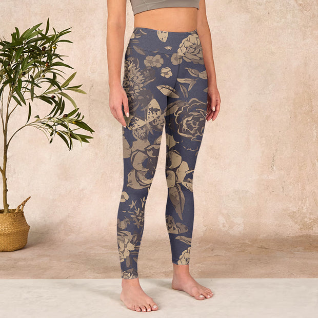 Buddha Stones Peony Flowers Leaves Blossom Print Gym Fitness Leggings Women's Yoga Pants - image 4