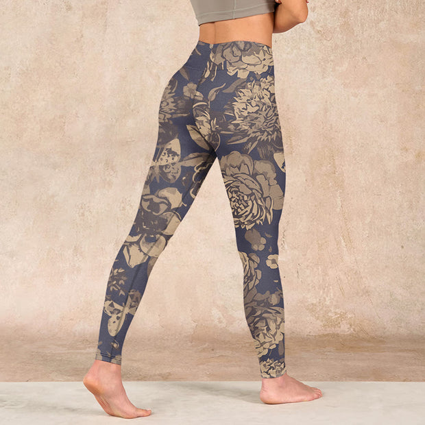 Buddha Stones Peony Flowers Leaves Blossom Print Gym Fitness Leggings Women's Yoga Pants - image 5