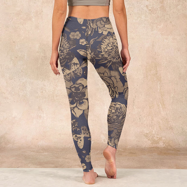 Buddha Stones Peony Flowers Leaves Blossom Print Gym Fitness Leggings Women's Yoga Pants Leggings BS 15