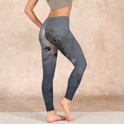 Buddha Stones Auspicious White Crane Pine Tree Print Gym Leggings Women's Yoga Pants - image 3