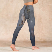 Buddha Stones Auspicious White Crane Pine Tree Print Gym Leggings Women's Yoga Pants - image 5