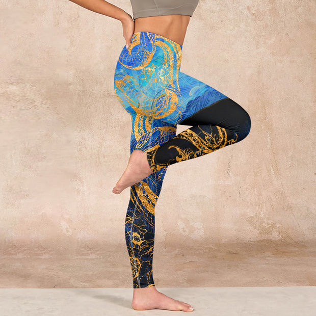 Buddha Stones Black Snake Butterfly Flower Leaves Print Gym Leggings Women's Yoga Pants