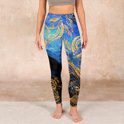 Buddha Stones Black Snake Butterfly Flower Leaves Print Gym Leggings Women's Yoga Pants - image 2