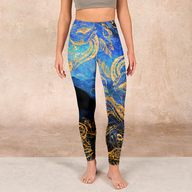 Buddha Stones Black Snake Butterfly Flower Leaves Print Gym Leggings Women's Yoga Pants - image 2