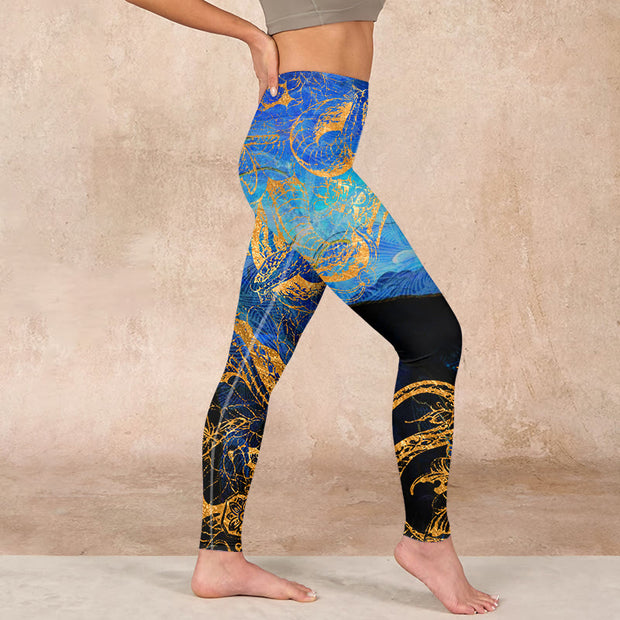 Buddha Stones Black Snake Butterfly Flower Leaves Print Gym Leggings Women's Yoga Pants Leggings BS 17