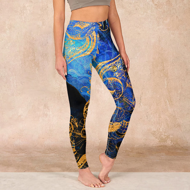 Buddha Stones Black Snake Butterfly Flower Leaves Print Gym Leggings Women's Yoga Pants