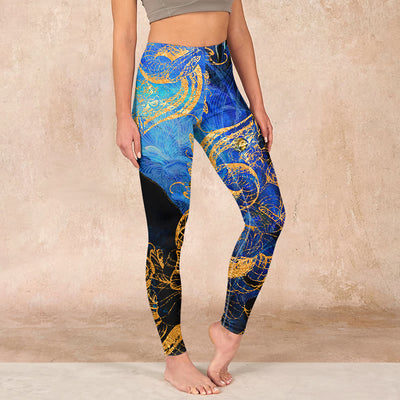 Buddha Stones Black Snake Butterfly Flower Leaves Print Gym Leggings Women's Yoga Pants - Black - US18，UK/AU22，EU50 (4XL) - image 1