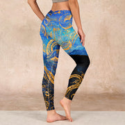 Buddha Stones Black Snake Butterfly Flower Leaves Print Gym Leggings Women's Yoga Pants