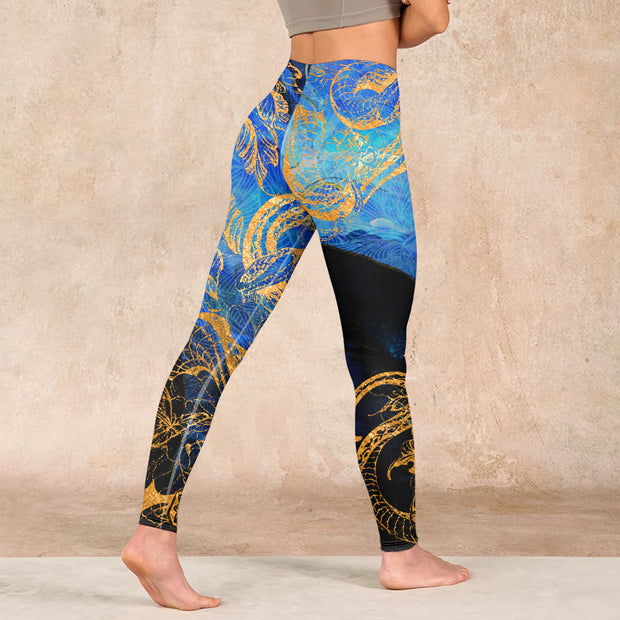 Buddha Stones Black Snake Butterfly Flower Leaves Print Gym Leggings Women's Yoga Pants