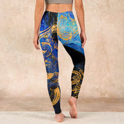 Buddha Stones Black Snake Butterfly Flower Leaves Print Gym Leggings Women's Yoga Pants