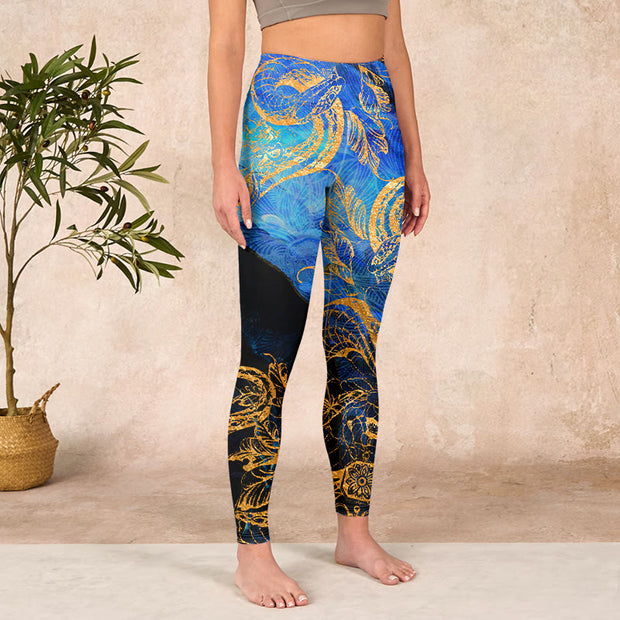 Buddha Stones Black Snake Butterfly Flower Leaves Print Gym Leggings Women's Yoga Pants - image 4