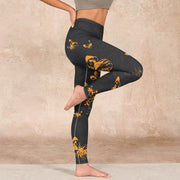 Buddha Stones Dark Grey Butterflies Peony Flowers Print Gym Leggings Women's Yoga Pants - image 16