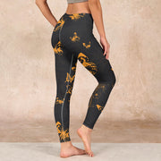 Buddha Stones Dark Grey Butterflies Peony Flowers Print Gym Leggings Women's Yoga Pants Leggings BS 2