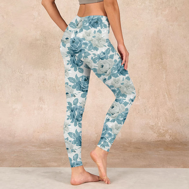 Buddha Stones Green White Flower Gym Leggings Women's Yoga Pants - image 3