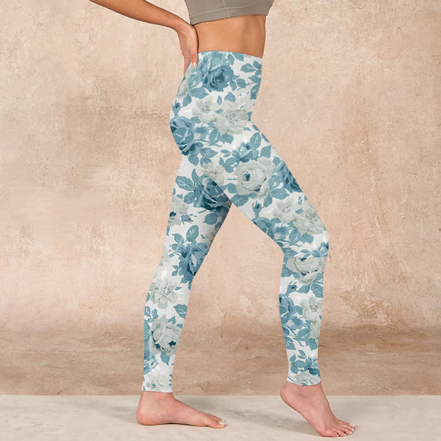 Buddha Stones Green White Flower Gym Leggings Women's Yoga Pants