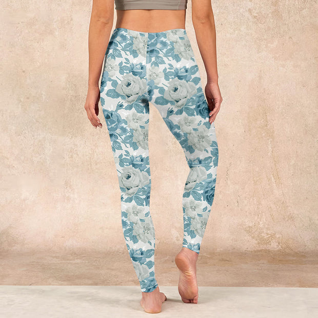 Buddha Stones Green White Flower Gym Leggings Women's Yoga Pants Leggings BS 15