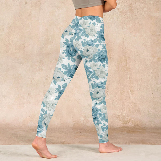 Buddha Stones Green White Flower Gym Leggings Women's Yoga Pants - image 5