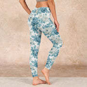 Buddha Stones Green White Flower Gym Leggings Women's Yoga Pants Leggings BS 2