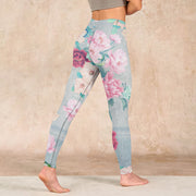 Buddha Stones Colorful Peony Flowers Print Gym Fitness Leggings Women's Yoga Pants Leggings BS 4