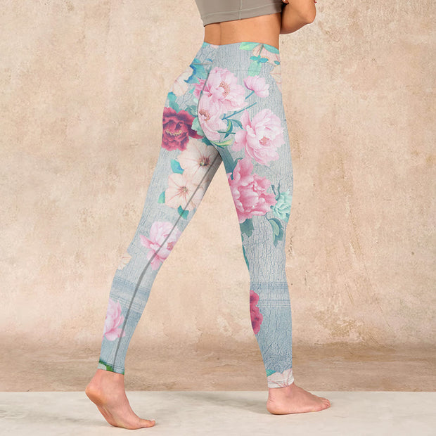 Buddha Stones Colorful Peony Flowers Print Gym Fitness Leggings Women's Yoga Pants Leggings BS 4