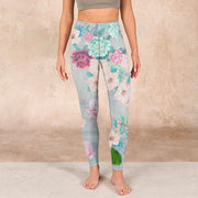 Buddha Stones Colorful Peony Flowers Print Gym Fitness Leggings Women's Yoga Pants