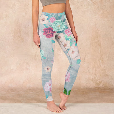 Buddha Stones Colorful Peony Flowers Print Gym Fitness Leggings Women's Yoga Pants Leggings BS WhiteSmoke US18，UK/AU22，EU50 (4XL)