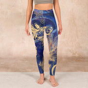 Buddha Stones Blue Koi Fish Auspicious Clouds Print Gym Leggings Women's Yoga Pants