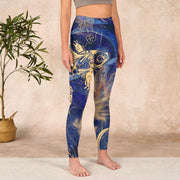 Buddha Stones Blue Koi Fish Auspicious Clouds Print Gym Leggings Women's Yoga Pants