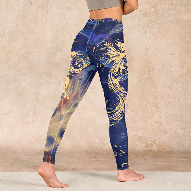 Buddha Stones Blue Koi Fish Auspicious Clouds Print Gym Leggings Women's Yoga Pants - image 5