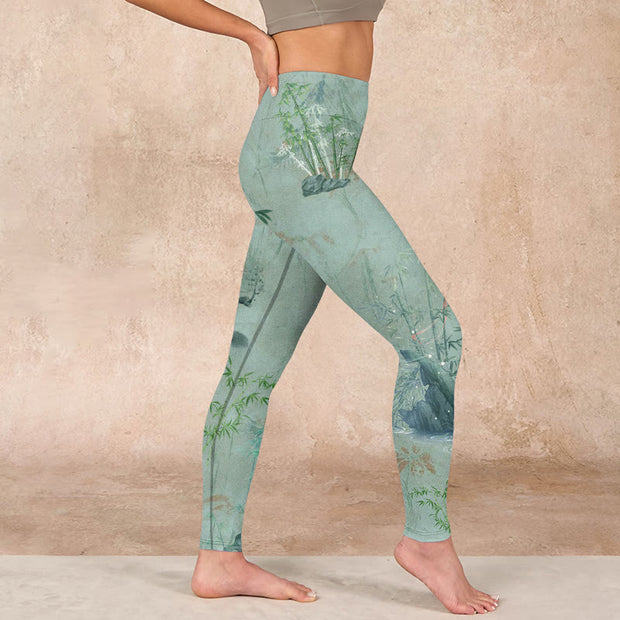 Buddha Stones Green Bamboo Rocks Print Sports Fitness Leggings Women's Yoga Pants - image 17