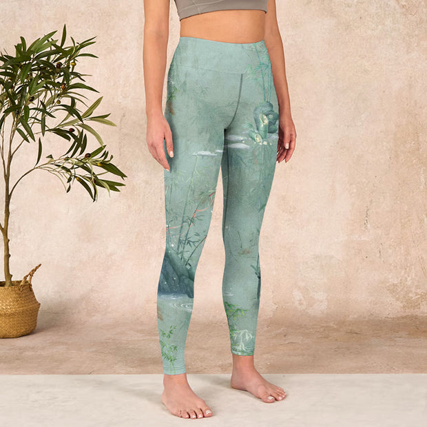 Buddha Stones Green Bamboo Rocks Print Sports Fitness Leggings Women's Yoga Pants Leggings BS 3