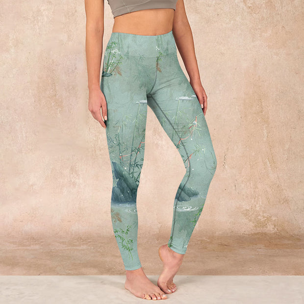 Buddha Stones Green Bamboo Rocks Print Sports Fitness Leggings Women's Yoga Pants - Honeydew - US18，UK/AU22，EU50 (4XL) - image 1