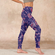 Buddha Stones Purple Flower Petals Print Gym Fitness Leggings Women's Yoga Pants Leggings BS 17