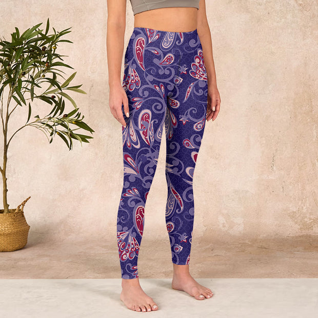 Buddha Stones Purple Flower Petals Print Gym Fitness Leggings Women's Yoga Pants - image 4