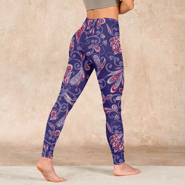 Buddha Stones Purple Flower Petals Print Gym Fitness Leggings Women's Yoga Pants - image 5
