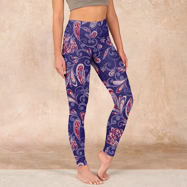 Buddha Stones Purple Flower Petals Print Gym Fitness Leggings Women's Yoga Pants