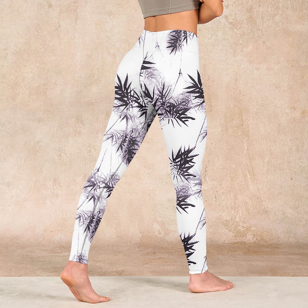 Buddha Stones White Black Bamboo Exercise Leggings Women's Yoga Pants Leggings BS 4