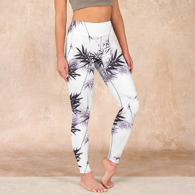 Buddha Stones White Black Bamboo Exercise Leggings Women's Yoga Pants Leggings BS White US18，UK/AU22，EU50 (4XL)