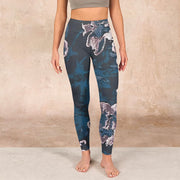 Buddha Stones SteelBlue Silver Flowers Print Exercise Leggings Women's Yoga Pants