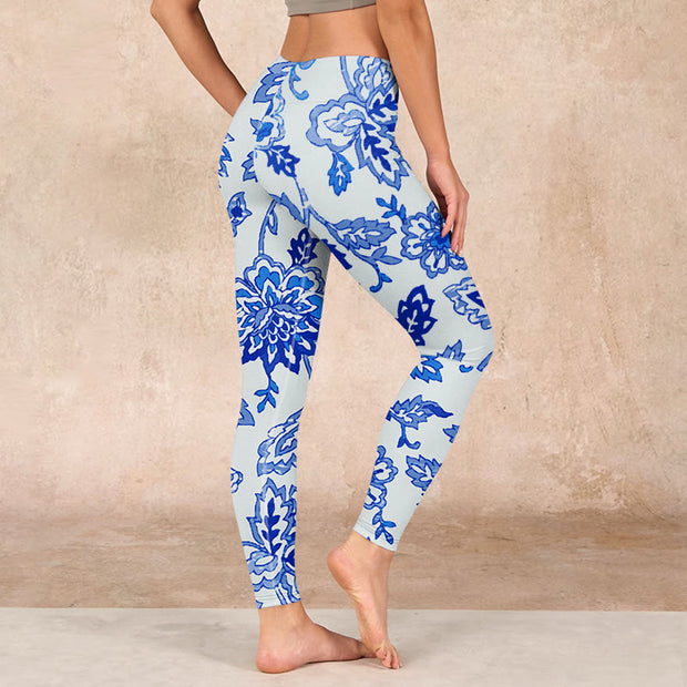 Buddha Stones Flowers Print Gym Leggings Women's Yoga Pants Leggings BS 2