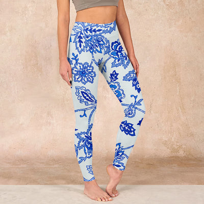 Buddha Stones Flowers Print Gym Leggings Women's Yoga Pants - White - US18，UK/AU22，EU50 (4XL) - image 1