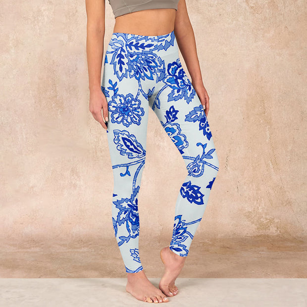 Buddha Stones Flowers Print Gym Leggings Women's Yoga Pants Leggings BS White US18，UK/AU22，EU50 (4XL)